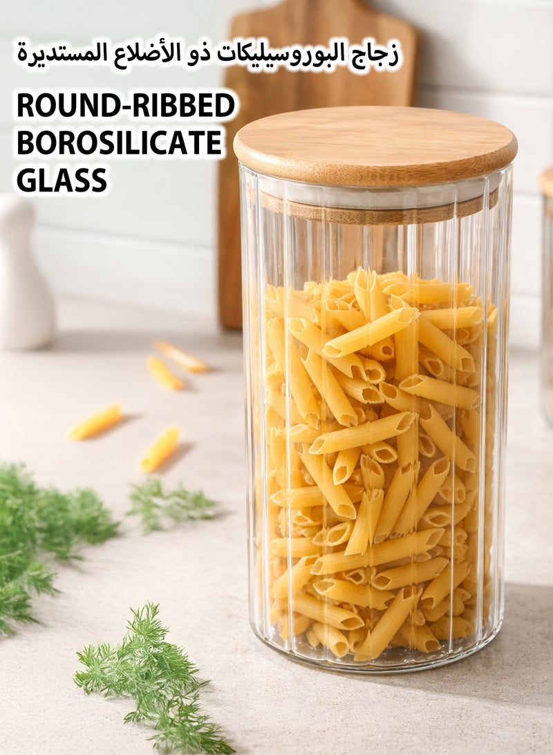 Toshionics 7-Piece Glass Spice Jar Set with Two-Tier Bamboo Rack | Borosilicate Ribbed Storage Jars with Airtight Bamboo Lids | Kitchen Countertop Organizer for Spices, Herbs & Condiments - Image 4